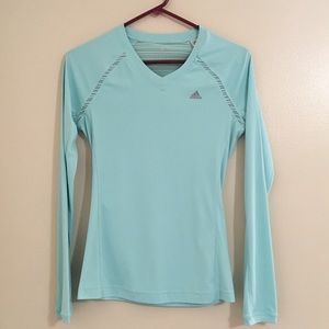 Adidas Small Green V-neck Athletic Top Sheer Back